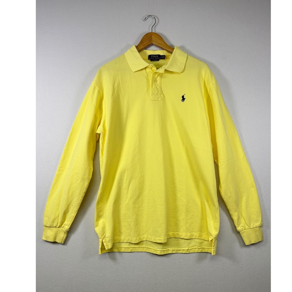 Polo Ralph Lauren Long Sleeve‎ Polo Mens XXL Yellow Custom Slim Fit Pique Knit